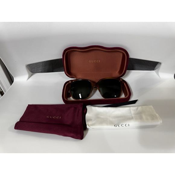 GUCCI GG0022S-002 Women's Cateye Sunglasses Havana Tortoise Gold Logo/Green 57mm - Picture 15 of 15